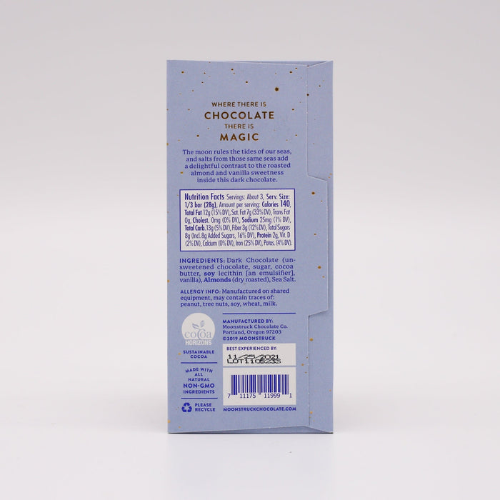 Moonstruck Chocolate Bar: Dark Chocolate Almond 3oz